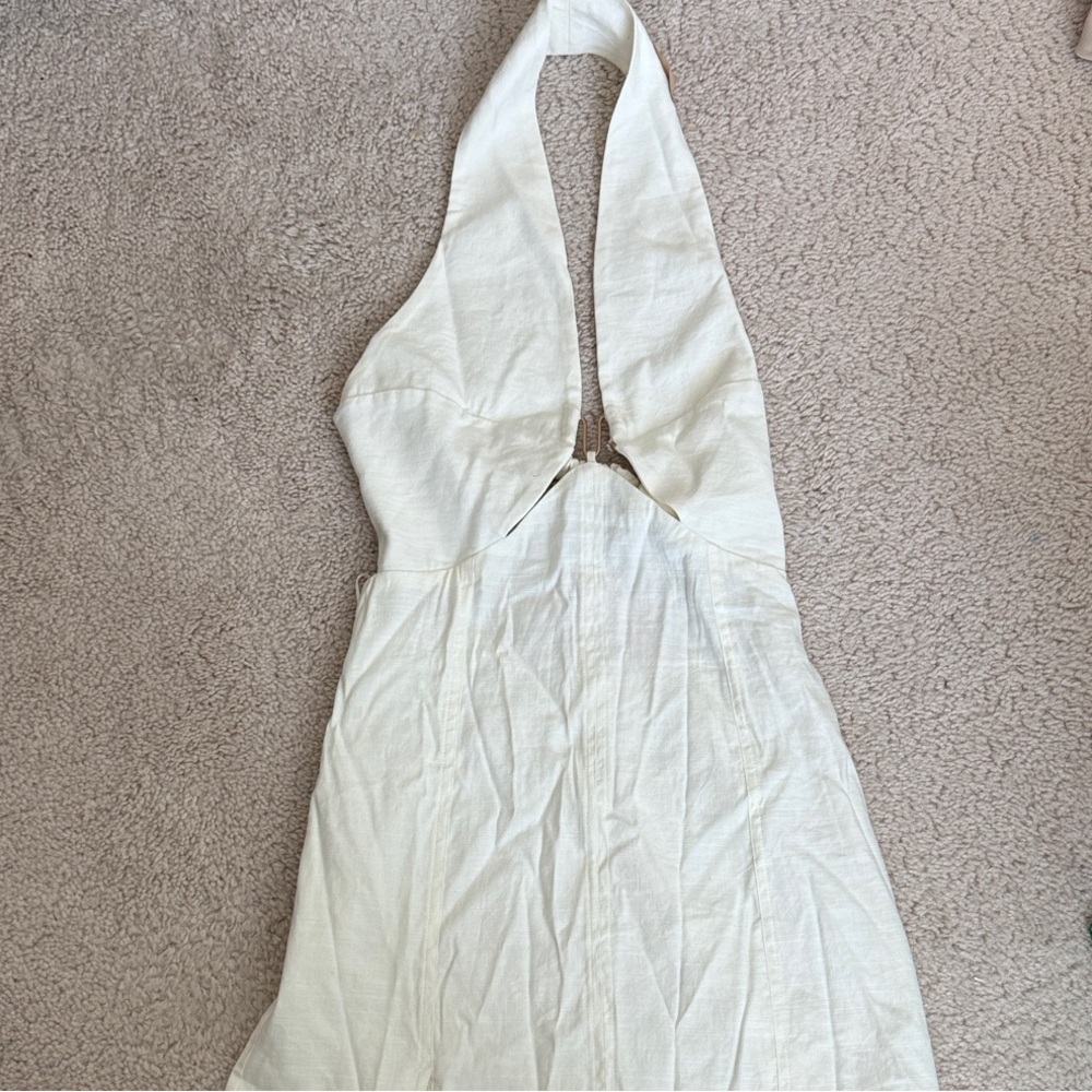 cult gaia White Halter Backless Linen Dress